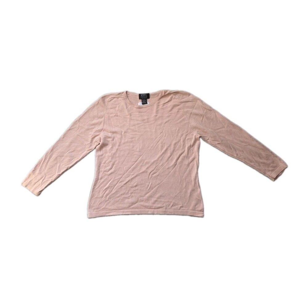 City Silk Knitwear Peach Silk Cotton Blend Crewneck Sweater Long Sleeve Sz L GUC